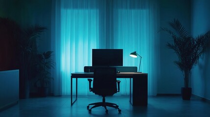Poster - Modern Minimalist Home Office Interior with Calm Ambience and Design