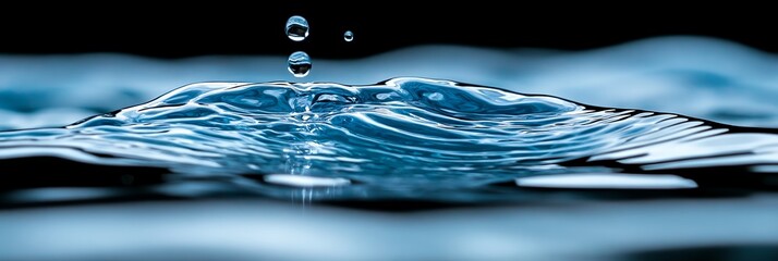 Poster - Water Droplets Falling Blue Liquid Ripple Texture Background art aqua teal cyan wave pure waves