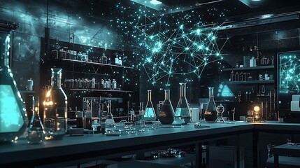 Poster - a futuristic chemistry lab with interactive tools for studying the chemistry of advanced energy stor