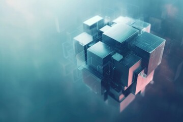 Poster - Interconnected dark cubes form a complex digital structure, symbolizing technology and data networks.