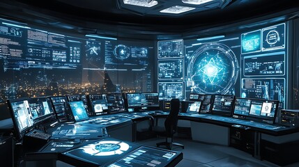 Poster - a futuristic physics lab with real-time digital simulations of the behavior of exotic particles in h