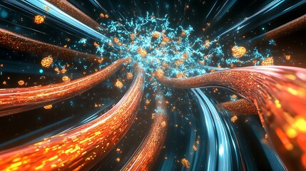 Poster - a futuristic physics lab with real-time digital simulations of the behavior of exotic particles in h