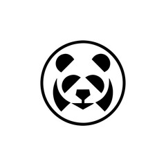 Poster - panda logo in a black and white, simple, clean design. Featuring the iconic image of a panda's face within a circle