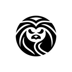Poster - lion head logo, black and white, circle, tribal, abstract, majestic, fierce, powerful, emblem