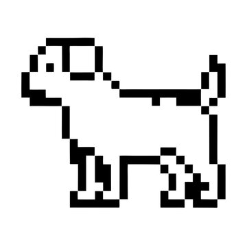 an adorable pixelated dog in a playful pose. The digital rendering captures the essence of a canine companion, perfect for design