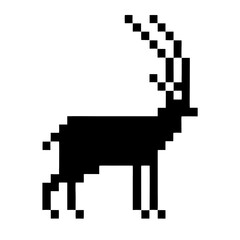 Poster - A pixelated black ibex graphic stands out on the frame. It's a minimalist design with a retro, 8-bit vibe, evoking simplicity and a sense of nostalgia.