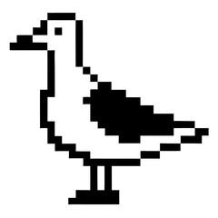 Poster - a pixelated seagull in a minimalist black and white design, offering a vintage, nostalgic aesthetic. The design is simple, making it ideal for retro-themed projects