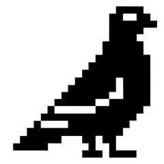 Poster - pixelated pigeon silhouette on display. A stylized representation of this common bird in pixel art form, highlighting simplicity