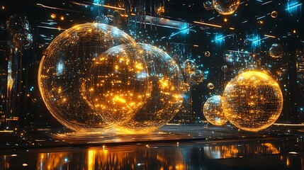 Poster - a futuristic physics research facility with digital models of the interactions between gravitational