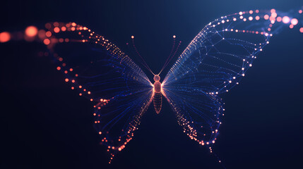 Aufkleber - Digital Butterfly: A stunning, digitally crafted butterfly composed of illuminated particles, its wings spread gracefully against a dark backdrop, symbolizing transformation.