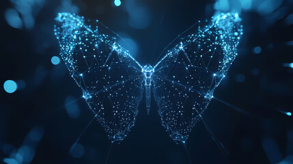 Aufkleber - Digital Butterfly: A stunning digital art piece showcases a butterfly formed from interconnected points of light, evoking a sense of technology and the beauty of nature.