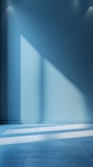 Aufkleber - Serene Blue Room with Light Beams and Tile Floor Minimalist Interior Design