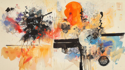 Poster - This artwork showcases a blend of vibrant colors and abstract shapes. The dynamic brush strokes create a sense of movement and depth, inviting viewers to explore its layers of expression