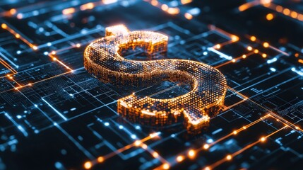 Poster - Layers of glowing data grids converging into a holographic dollar sign