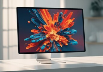 Fototapete - Colorful abstract design displayed on a modern computer monitor