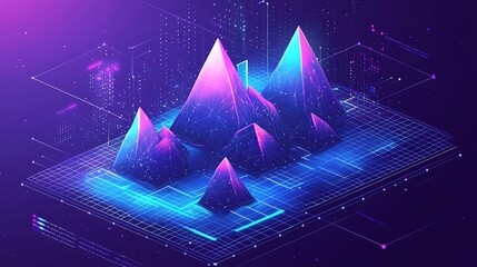 Poster - Abstract digital pyramids on a grid