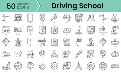 set of driving school icons. line art style icons bundle. vector illustration
