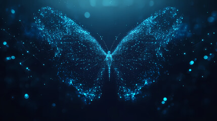 Aufkleber - Digital Butterfly's metamorphosis: A stunning digital butterfly created from sparkling points of light hovers, presenting the idea of digital art, and innovation.