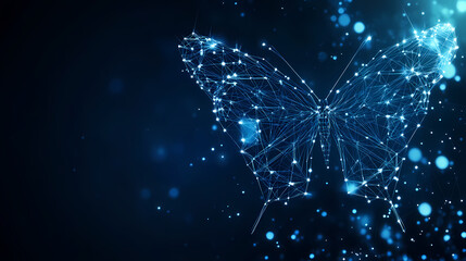 Aufkleber - Digital Butterfly: An elegant butterfly silhouette formed from interconnected data points, emitting a ethereal glow, against a deep, dark backdrop, representing digital transformation and technology.