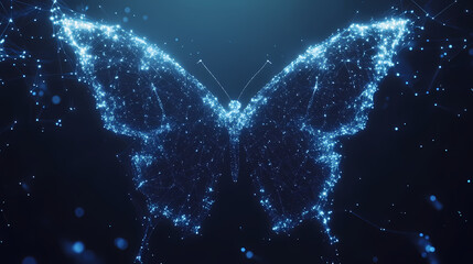 Aufkleber - Digital Butterfly: A mesmerizing digital butterfly glows with intricate patterns and ethereal light, symbolizing transformation and beauty against a dark background.