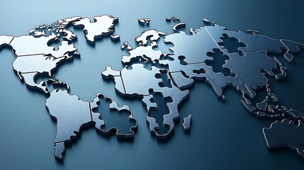 Poster - Global map, metallic puzzle pieces, world geography, 3D render