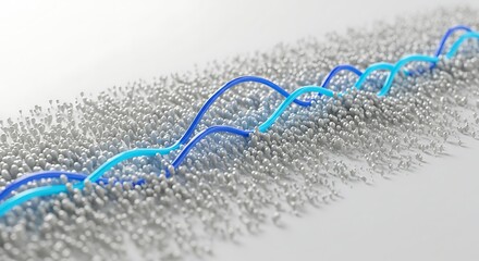 Poster - Blue Wavy Lines Traversing Granular Field Abstract Connection Concept 3D Render