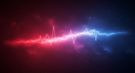 Aufkleber - Pulsating Waveform Energy Flow in Deep Space Red Blue Abstract Background