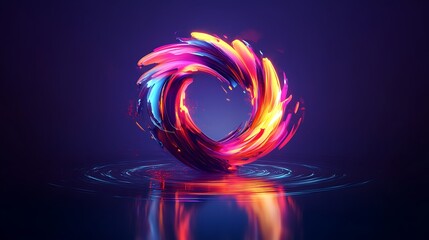 Poster - A holographic logo composed of abstract, digital elements, glowing with vibrant neon colors