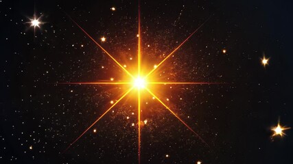 Wall Mural - bright orange yellow star shines amidst countless stars in deep space, orange yellow star in deep sp