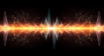 Fototapete - Vibrant Energy Waves Radiating Light on Dark Backdrop Abstract Digital Art High Resolution