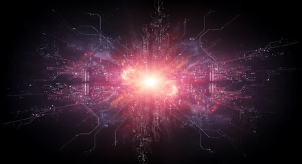 Poster - Exploding Circuit Board Data Stream in Cyberspace Abstract Technology Background