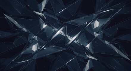 Aufkleber - Abstract Dark Geometric Polygons Fractured Design Deep Blue Background 3D Render