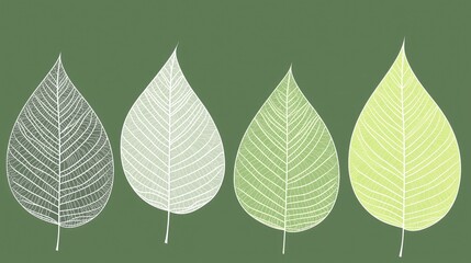 Wall Mural - Four leaf sketches; one green background; for decoration, banners, or presentations