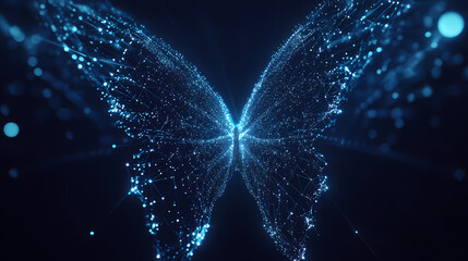Aufkleber - Digital Butterfly: This captivating digital art piece depicts a butterfly constructed of illuminated particles against a dark background.