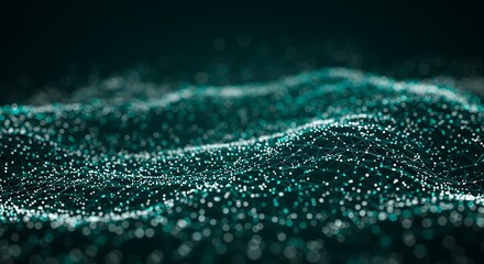 Poster - Abstract Network Wavy Digital Mesh on Dark Teal Background Futuristic Tech Visual
