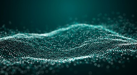 Poster - Teal Data Particles Wave Flow Abstract Digital Background Technology Visual