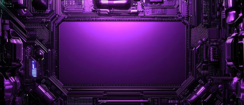 Futuristic purple technology frame with intricate details, ideal for scifi interface or cyberpunk background with space for text or graphic elements