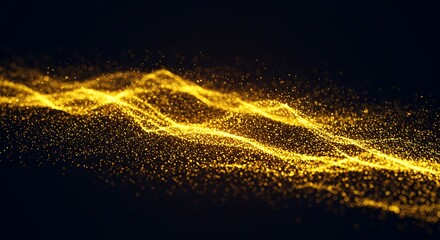 Aufkleber - Golden Glitter Wave Flowing Shimmering Particles on Dark Backdrop Abstract Digital Art 4K