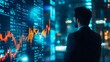© nirabs_creative - a business man looking at a stock market graph on a large screen, observing market trends with intense focus and determination.