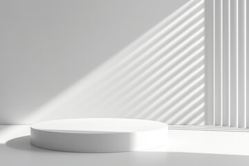 Poster - Minimalist white cylindrical podium bathed in sunlight, creating a clean and modern aesthetic.