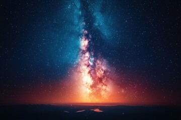 Wall Mural - Celestial view of the Milky Way glowing over a tranquil landscape at night