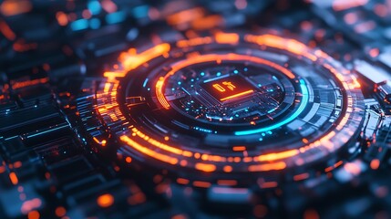 Poster - Smooth-Edged Holographic Logo Glowing in a Dark Futuristic Space
