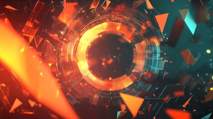 Poster - Flowing Holographic Logo Surrounded by Swirling Neon Light Trails
