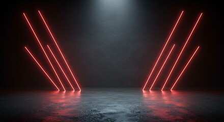 Aufkleber - Red Neon Lines Glowing on Dark Stage Minimalist Background