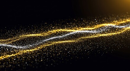 Aufkleber - Golden and Silver Particles Flowing on Black Abstract Background High Resolution Visual Effect