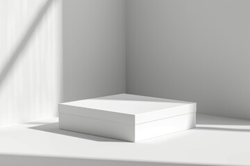 Poster - A minimalist white box sits in a corner, bathed in sunlight creating shadows.