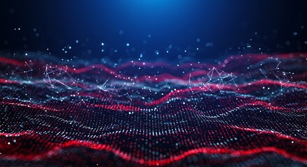 Fototapete - Abstract Data Network Flowing Waves in Cyberspace Digital Technology 3D Render