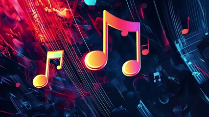 Poster - Vibrant abstract motion background featuring music symbols in vivid colors, abstract music icons motion background