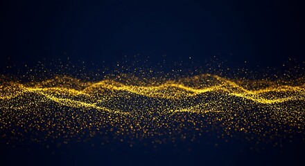Aufkleber - Golden Particle Wave Shimmering Flowing Stream on Dark Blue Backdrop Bokeh Effect