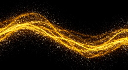 Aufkleber - Golden Glittering Wave Flowing Abstract Dark Background Sparkling Light Streaks